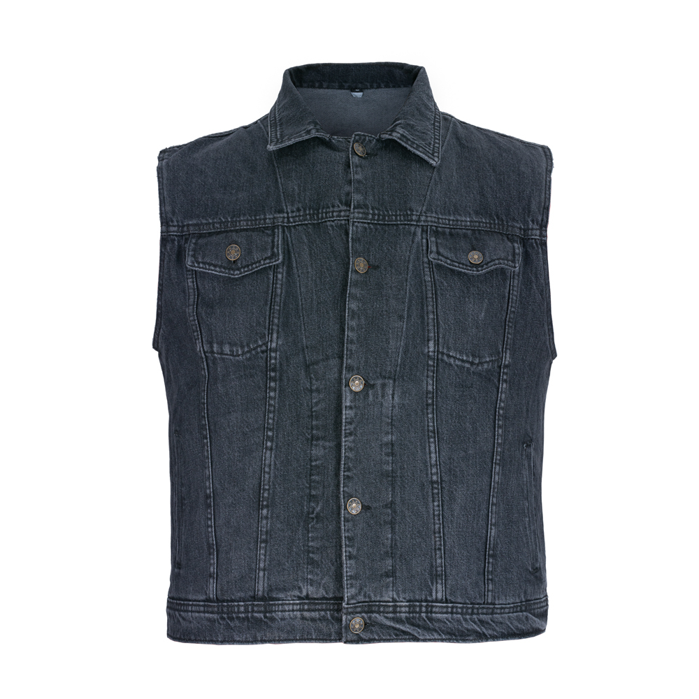 FADED BLACK DENIM SLEEVELESS MOTORCYCLE JACKET VEST - Bikers Gear Australia