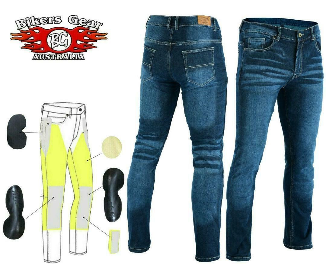 BGA Men's Highway Comfort Stretch Kevlar Lined Motorcycle Jeans Blue