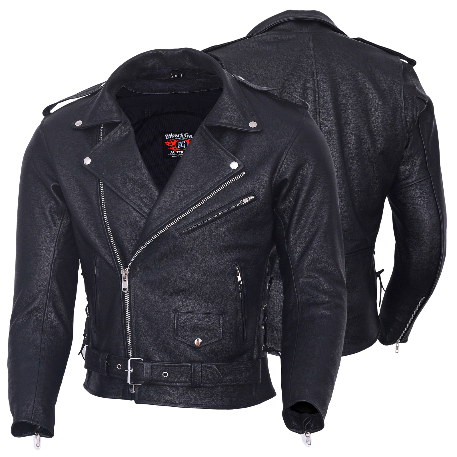 BGA Brando Classic Leather Motorcycle Jacket Black