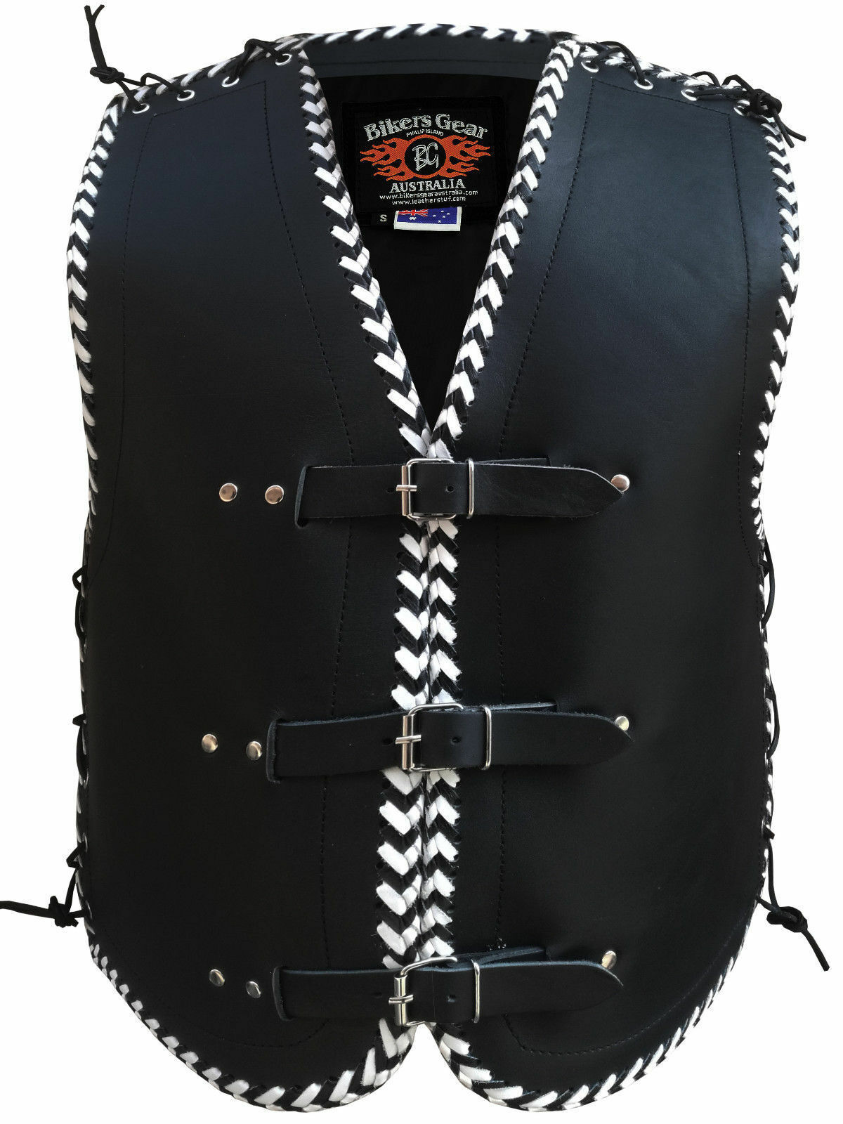 3MM THICK LEATHER NZ BRAIDED MOTORCYCLE CLUB VEST - Bikers Gear Australia