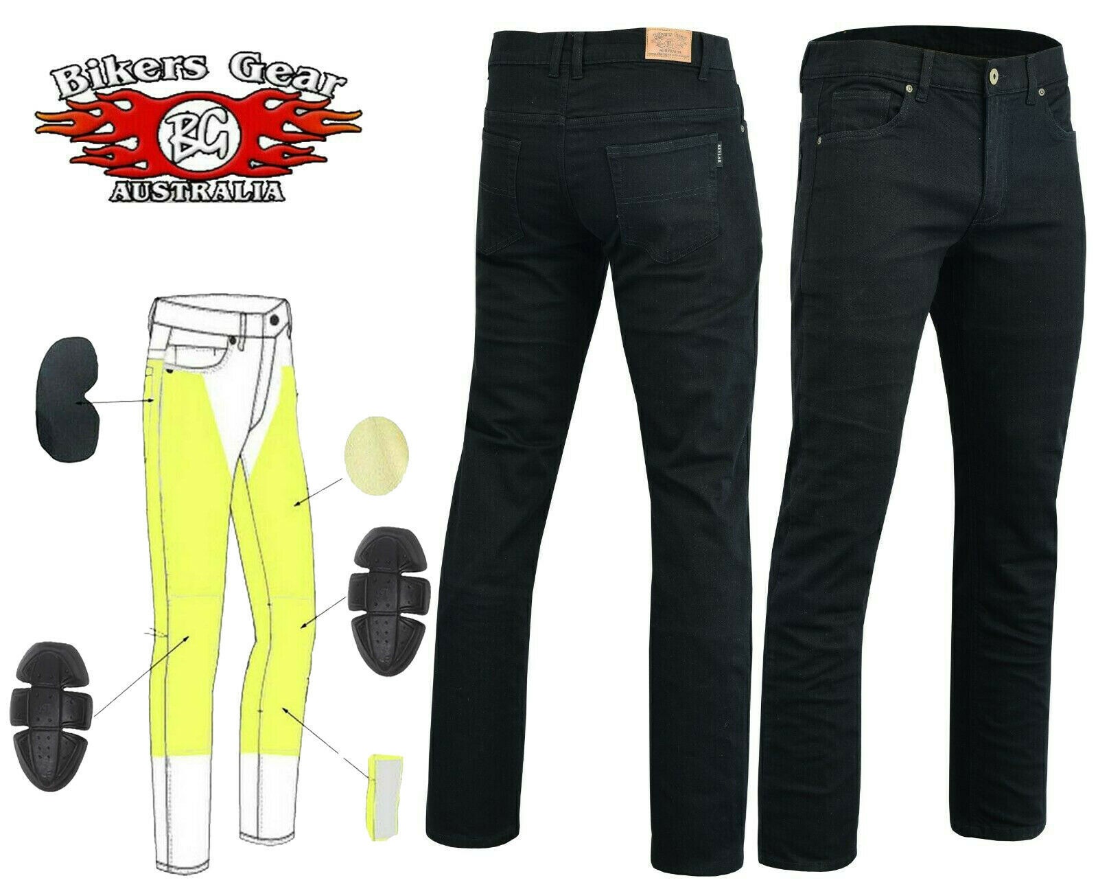 BGA Men's Victor Black Comfort Stretch Kevlar Lined Motorcycle Jeans