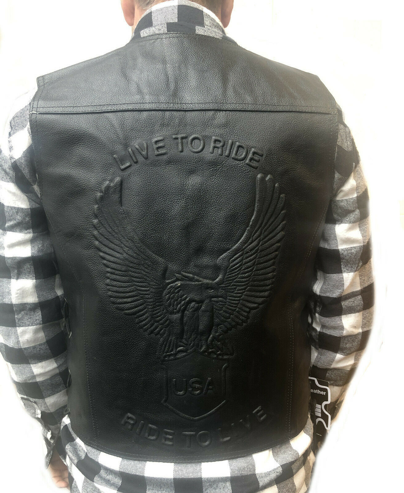 Examinar detenidamente fotografía Claraboya BGA Eagle II Leather Motorcycle Vest Black