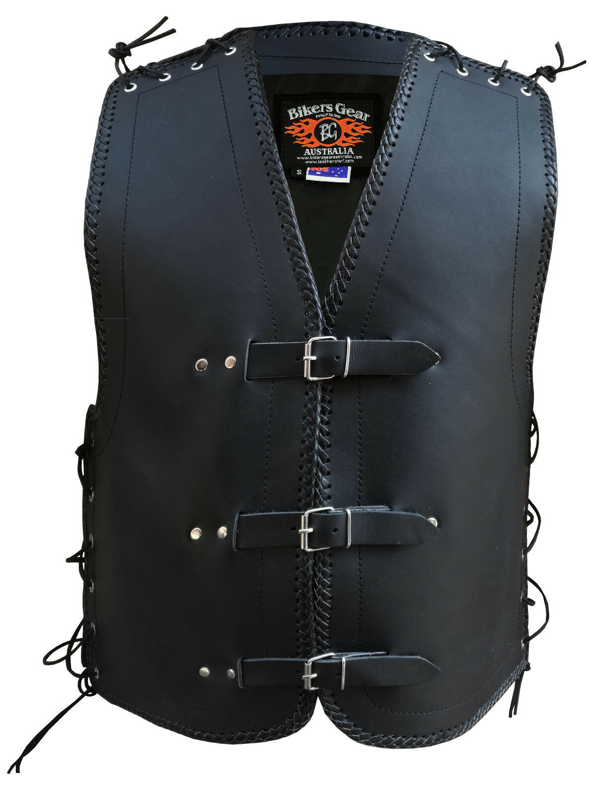 3MM THICK LEATHER NZ BRAIDED MOTORCYCLE CLUB VEST - Bikers Gear Australia