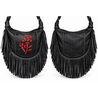 BGA Rose Braided Motorcycle WP Leather Bag Red Rose