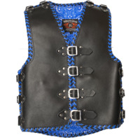 BGA Atlas 3-4mm HD Blue Braided Leather Motorcycle Buckle Club Vest  **Pre Order**
