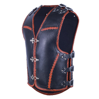 BGA Geelong HD 3-4mm Leather Motorcycle Club Clip Vest Brown Braiding