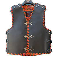 BGA Parkes 3-4mm HD Leather Motorcycle Orange Braided Vest CLEARANCE