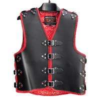 BGA Atlas 3-4mm HD Leather Motorcycle Braided Club Vest Red Paisley Liner