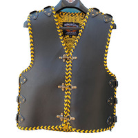 BGA Atlas 3-4mm HD Leather Motorcycle Braided Club Vest Yellow Braiding