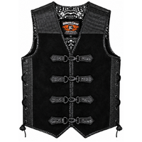 BGA Crocodile Pattern Suede Leather Motorcycle Vest Black 3mM