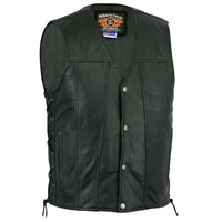BGA Copper Men's Harley Premium Soft Leather Motorcycle Vest Black