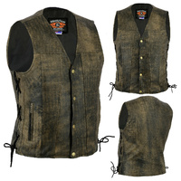 BGA Copper Men's Harley Premium Soft Leather Motorcycle Vest Brown