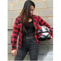 BGA Ladies Exo Rider Kevlar Lined Protective Motorcycle Shirt Red/Black