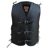 BGA Vigor Leather Motorcycle Vest Black
