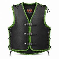 BGA NZ Vigor Motorcycle Leather Vest Black/Green PRE-ORDER