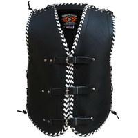 BGA Vigor Leather Motorcycle Vest Black/White