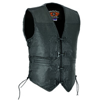 BGA Men's Rider Leather Clip Motorcycle Vest Black Braided