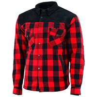 Bikers Gear CE Rifster Red Kevlar Lined Flannel Motorcycle Shirt with Leather outside Pockets