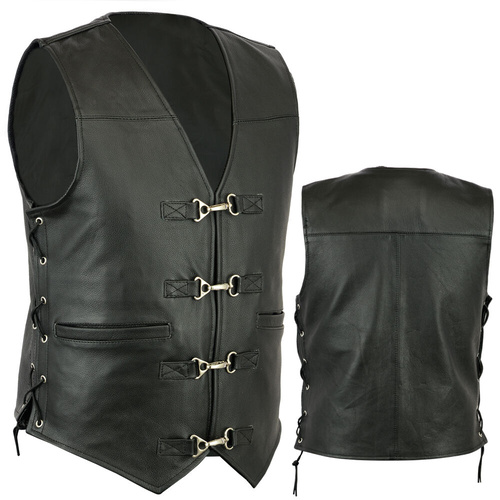 Mens Leather Fashion Biker Style Plain Motorcycle Waistcoat Vest 